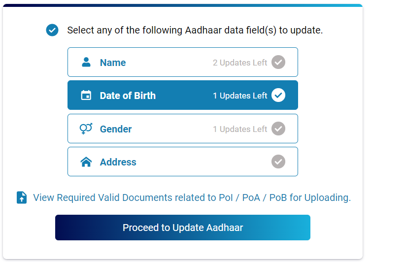 Update Date of Birth Online in Aadhaar