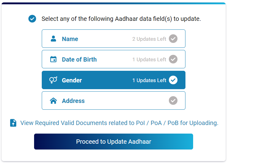 How to Change Gender Online in Aadhaar