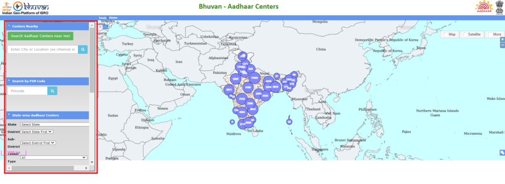 Find Nearest Aadhaar Enrollment Centre Online